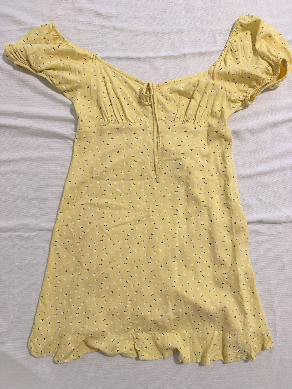 SO Yellow Puff Sleeve Floral Mini Dress with Front Tie Size XS